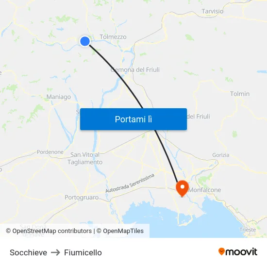 Socchieve to Fiumicello map