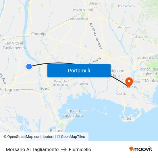 Morsano Al Tagliamento to Fiumicello map