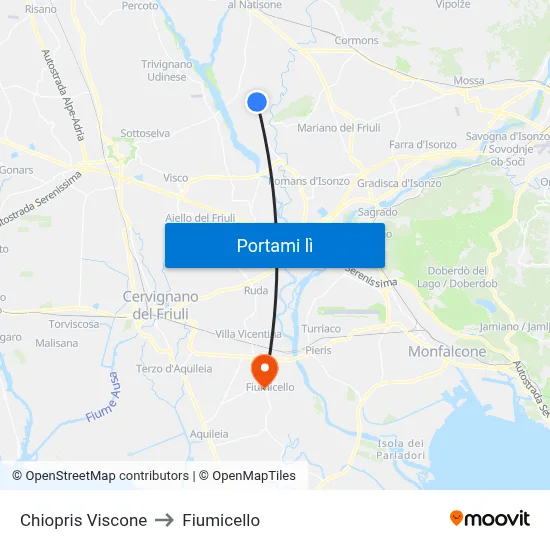 Chiopris Viscone to Fiumicello map