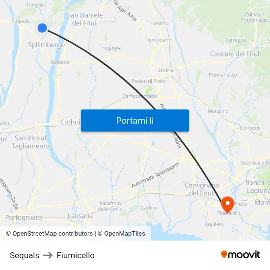 Sequals to Fiumicello map