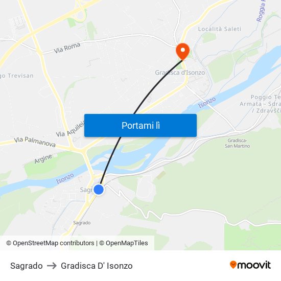 Sagrado to Gradisca D' Isonzo map