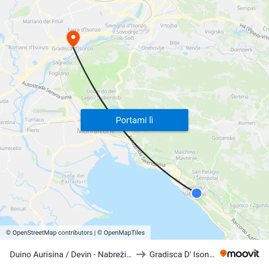 Duino Aurisina / Devin - Nabrežina to Gradisca D' Isonzo map