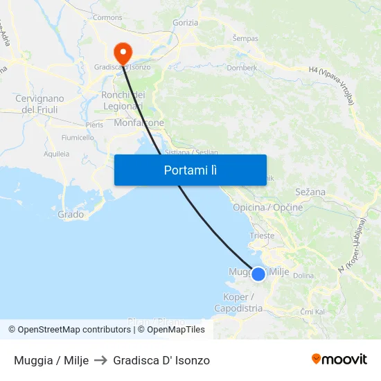 Muggia / Milje to Gradisca D' Isonzo map