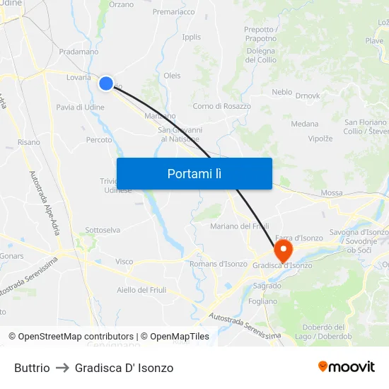 Buttrio to Gradisca D' Isonzo map