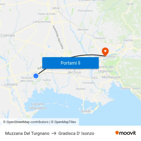 Muzzana Del Turgnano to Gradisca D' Isonzo map