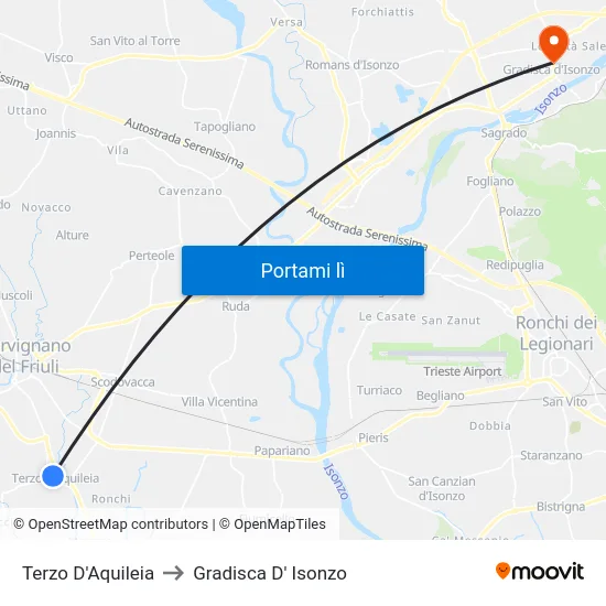 Terzo D'Aquileia to Gradisca D' Isonzo map