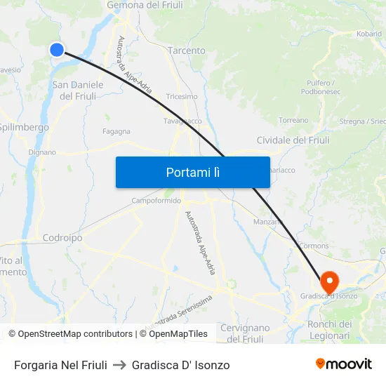 Forgaria Nel Friuli to Gradisca D' Isonzo map
