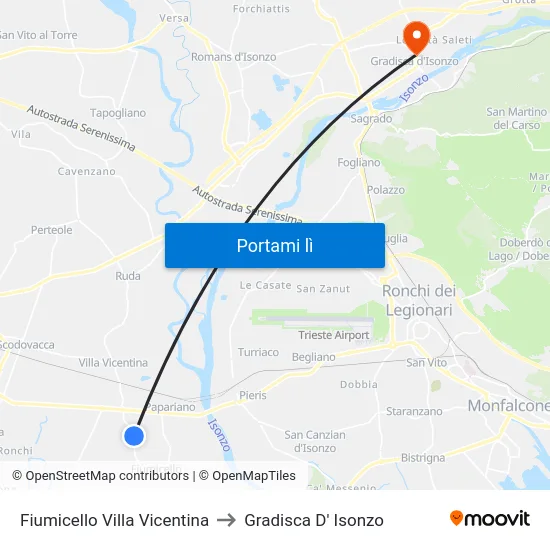 Fiumicello Villa Vicentina to Gradisca D' Isonzo map