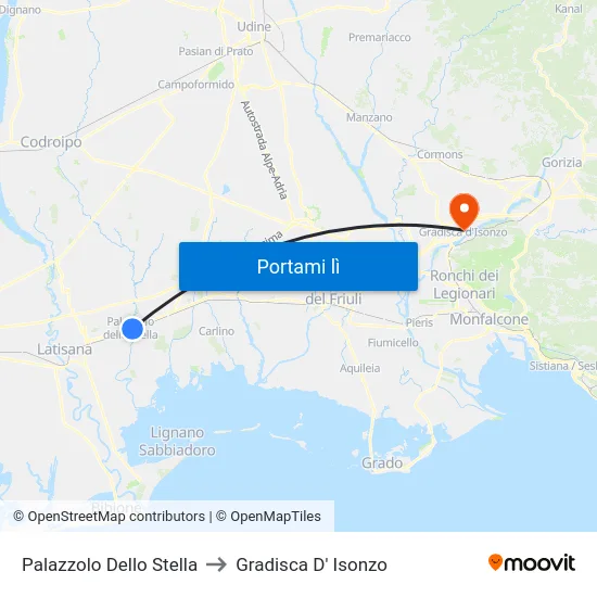 Palazzolo Dello Stella to Gradisca D' Isonzo map
