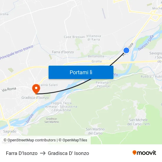 Farra D'Isonzo to Gradisca D' Isonzo map