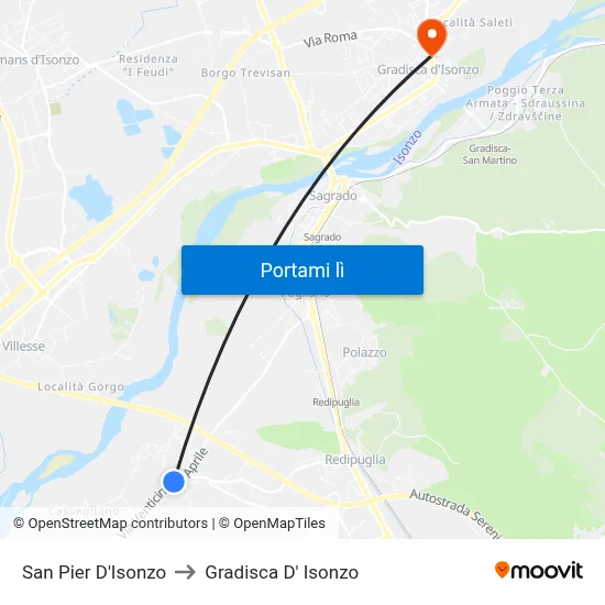 San Pier D'Isonzo to Gradisca D' Isonzo map