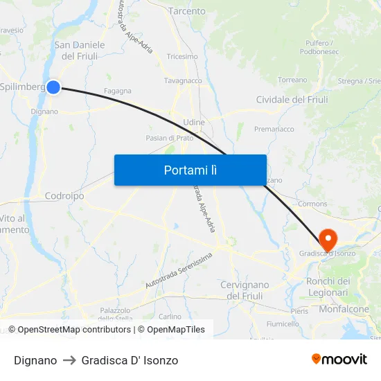 Dignano to Gradisca D' Isonzo map