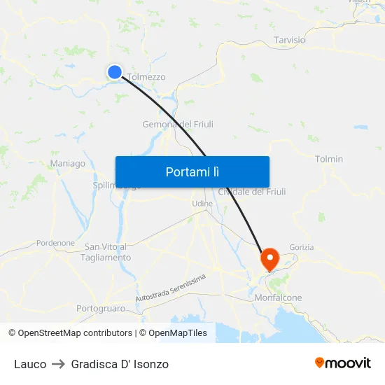 Lauco to Gradisca D' Isonzo map