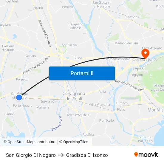 San Giorgio Di Nogaro to Gradisca D' Isonzo map