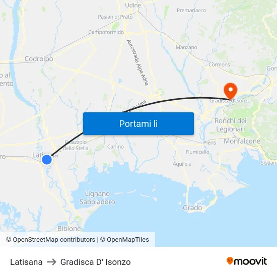 Latisana to Gradisca D' Isonzo map