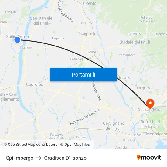 Spilimbergo to Gradisca D' Isonzo map
