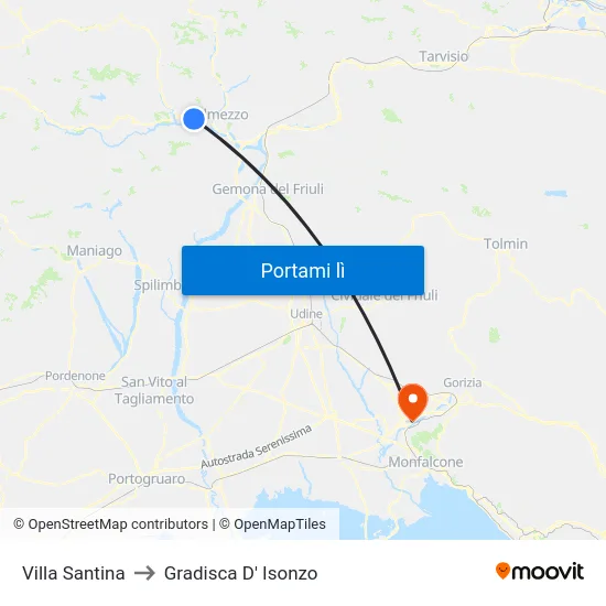 Villa Santina to Gradisca D' Isonzo map