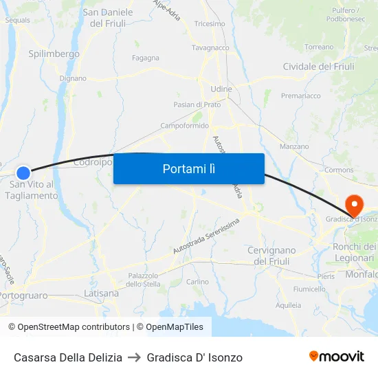 Casarsa Della Delizia to Gradisca D' Isonzo map