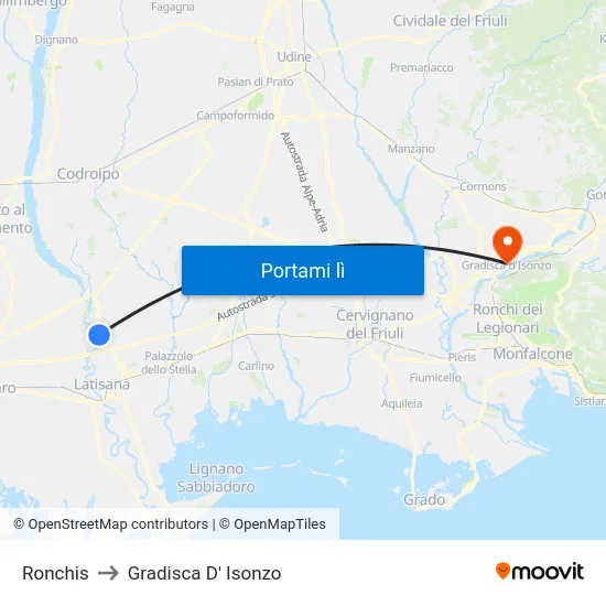 Ronchis to Gradisca D' Isonzo map