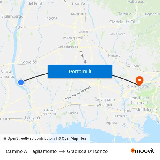 Camino Al Tagliamento to Gradisca D' Isonzo map