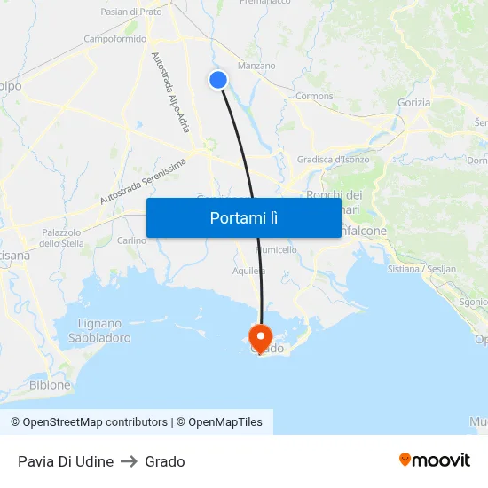 Pavia Di Udine to Grado map