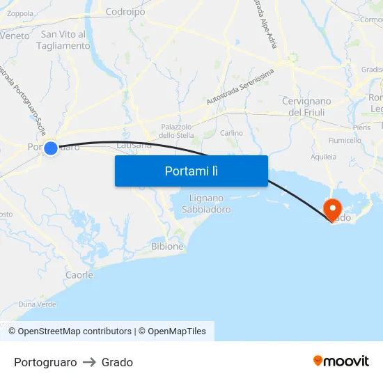 Portogruaro to Grado map