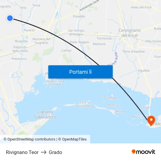 Rivignano Teor to Grado map