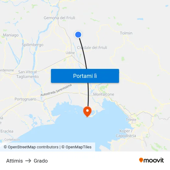 Attimis to Grado map