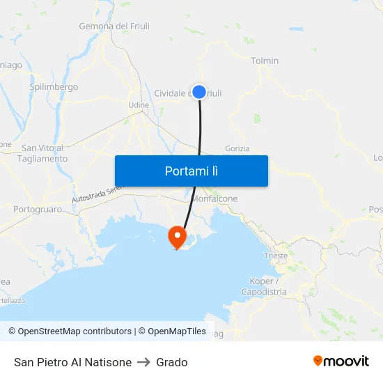 San Pietro Al Natisone to Grado map