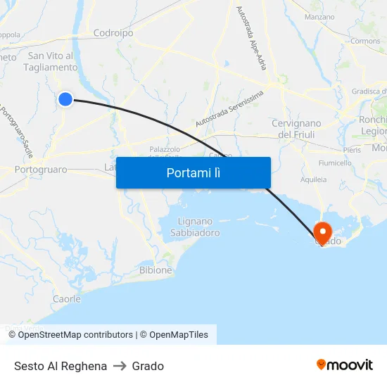 Sesto Al Reghena to Grado map