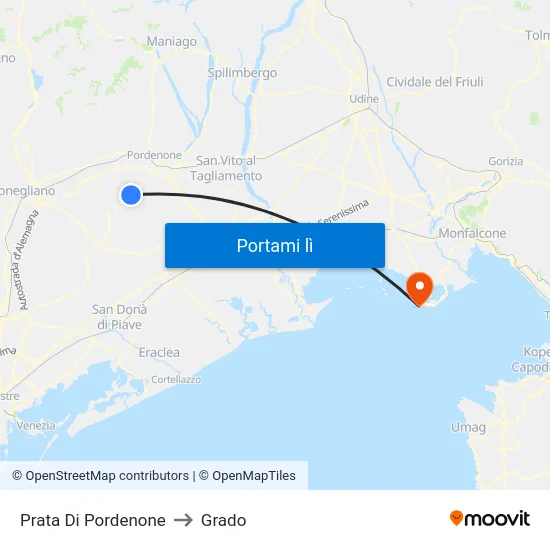 Prata Di Pordenone to Grado map