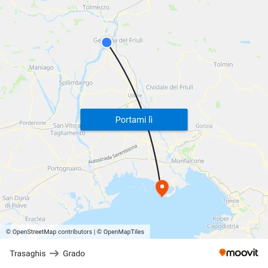 Trasaghis to Grado map