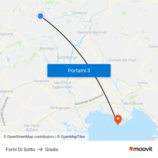 Forni Di Sotto to Grado map