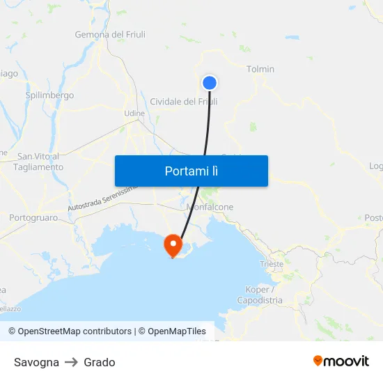 Savogna to Grado map
