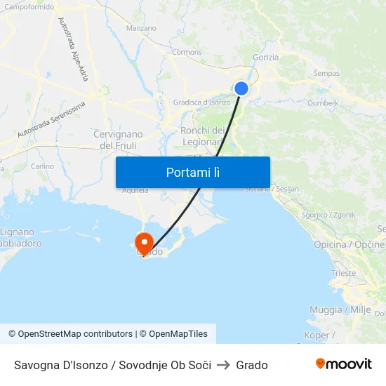 Savogna D'Isonzo / Sovodnje Ob Soči to Grado map