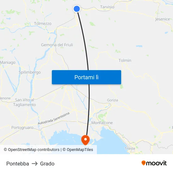 Pontebba to Grado map
