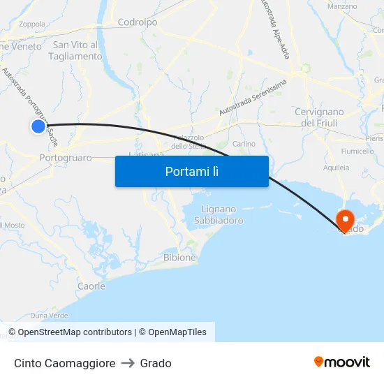 Cinto Caomaggiore to Grado map