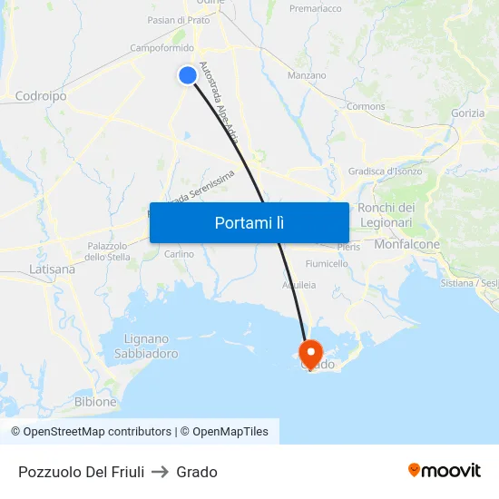 Pozzuolo Del Friuli to Grado map