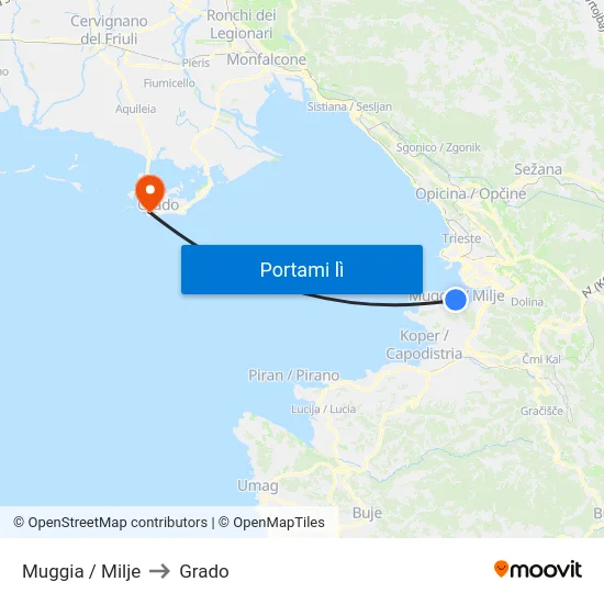 Muggia / Milje to Grado map