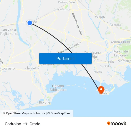 Codroipo to Grado map