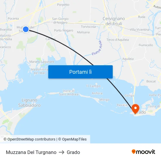 Muzzana Del Turgnano to Grado map