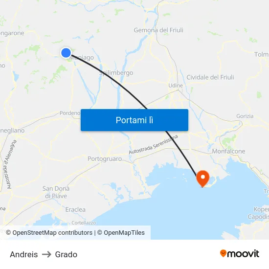 Andreis to Grado map