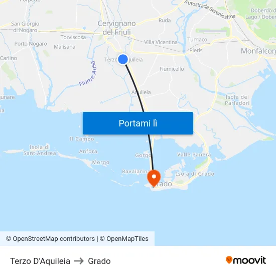 Terzo D'Aquileia to Grado map