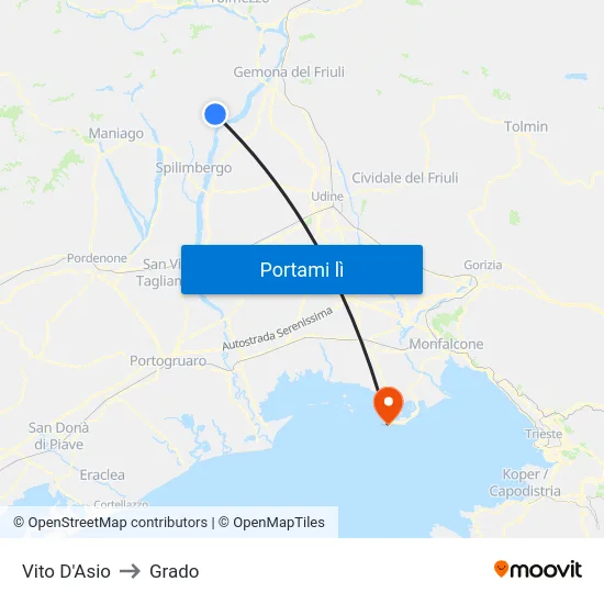 Vito D'Asio to Grado map