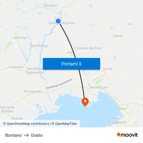 Bordano to Grado map