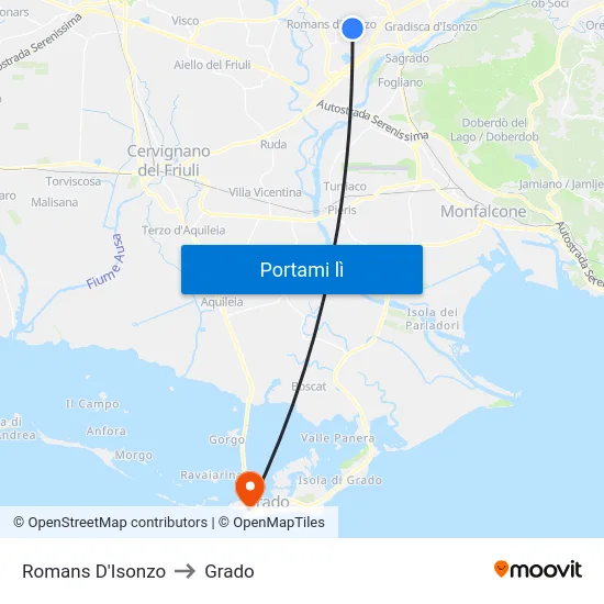 Romans D'Isonzo to Grado map