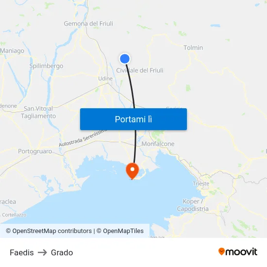 Faedis to Grado map