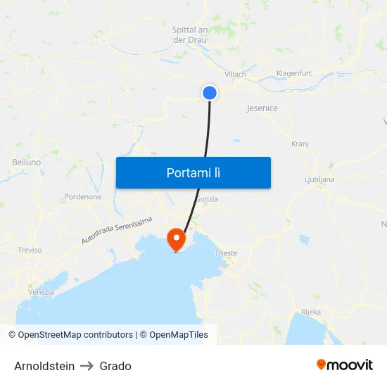 Arnoldstein to Grado map