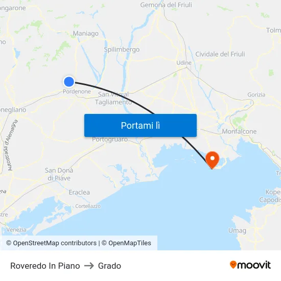 Roveredo In Piano to Grado map