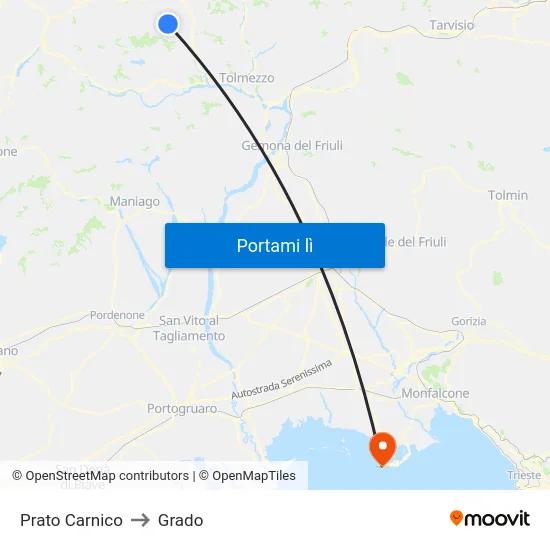 Prato Carnico to Grado map
